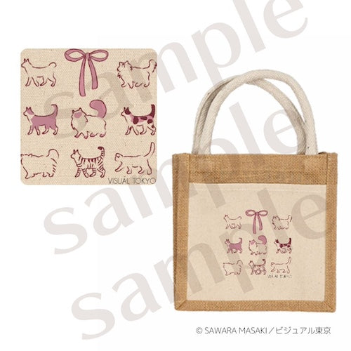 動物たちのジュートバッグ/リボン/猫